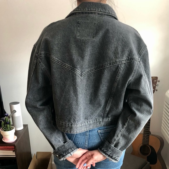 Gray Cropped Oversized Jean Jacket - Picture 5 of 5
